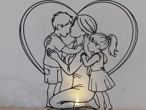 Mutter mit Sohn und Tochter LED Teelicht Deko