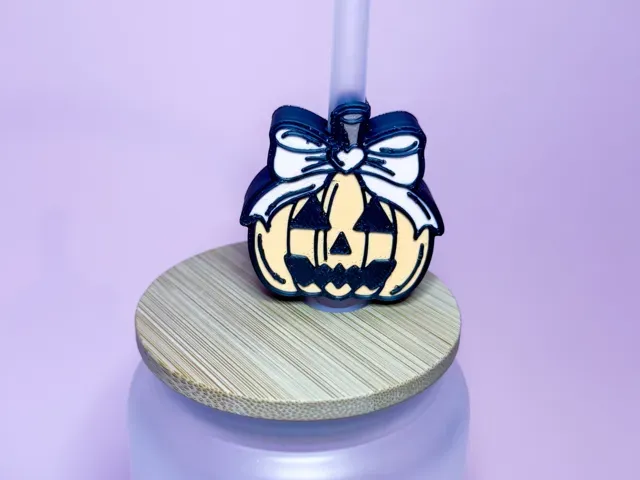 Cute Pumpkin Straw Topper — Image 2 of 3
