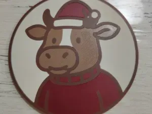 Christmas Coaster – Cow with Santa Hat