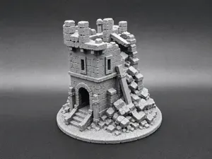 Ruined Medieval Stone Castle Tower - RPG Miniature