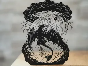 Toothless & Light Fury - Stormy Silhouette Art