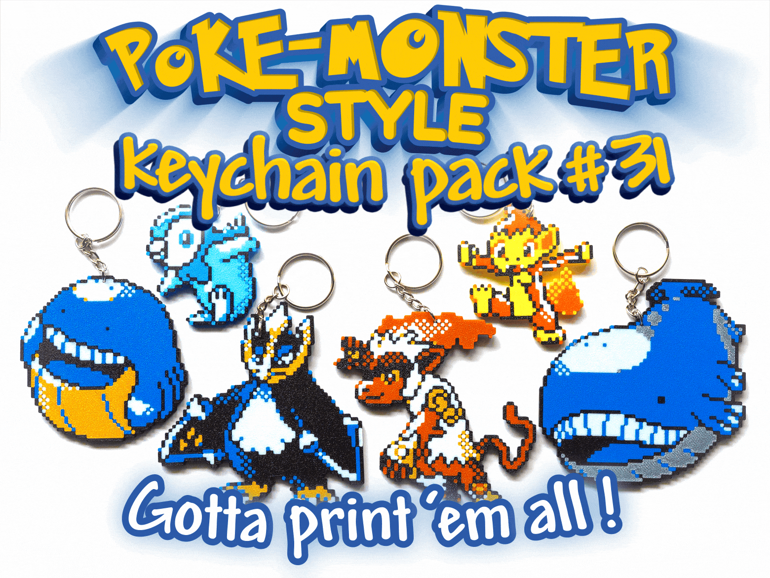 Poke-monster Keychain Pack #31- Piplup, Chimchar