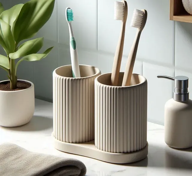 Ribbed Double Toothbrush Holder Set, Organizer
