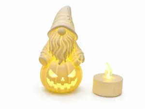 Halloween Wichtel auf Kürbis – LED-Teelicht Deko