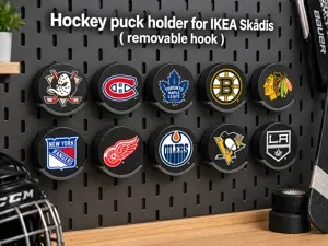 Hockey puck holder for Ikea Skadis removable hook
