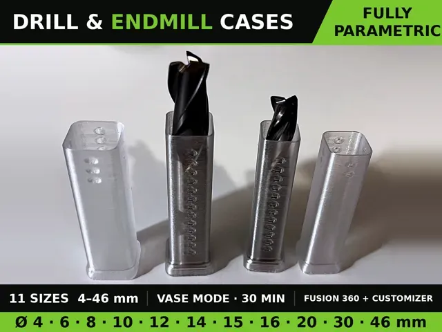 Drill & Endmill Containers (fully parametric .f3d)