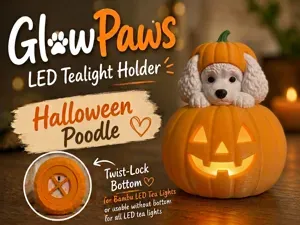 Poodle GlowPaws Tealight Holder Pumpkin