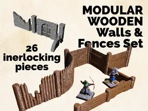 Modular Wooden Walls and Fences Set