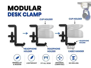 Modular Desk Clamp: Headphone, Cup & Cable Holder