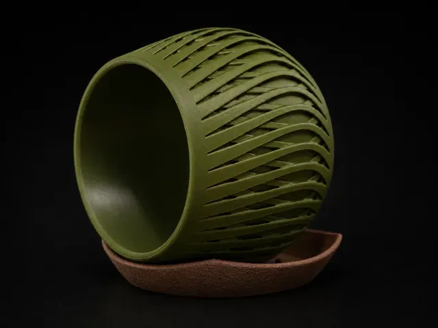 Ludovica Woven Planter with Drainage and Saucer — Image 3 of 9