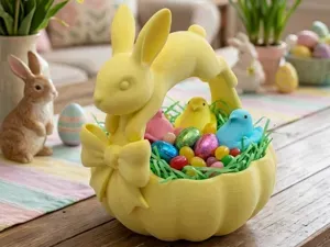 Easter Basket & Candy Bowl Whimsical Jumping Bunny