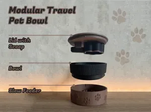 Modular Travel Pet Bowl with Slow Feeder and Scoop