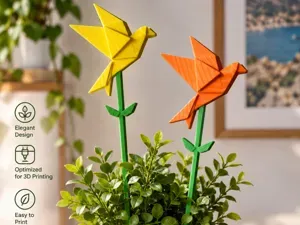 Origami Bird Flower Garden Stake
