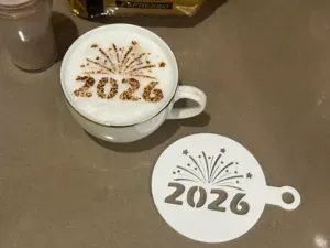 2026 Happy New Year Coffee Stencil Cappuccino