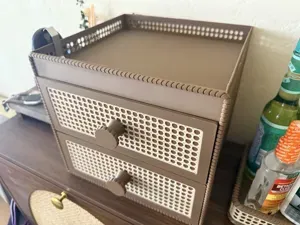 Rattan Cane 2-Drawer Organizer with Top Tray