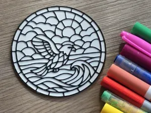 Eagle Flying Stained Glass Window Coloring Plate