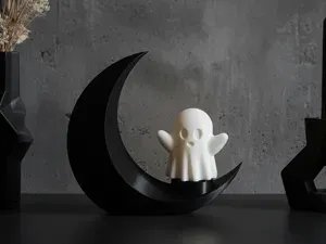 Ghost on the Crescent Moon Tealight Lamp