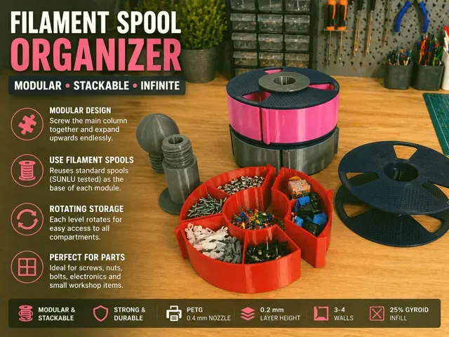 Filament Spool Organizer for Screws & Parts