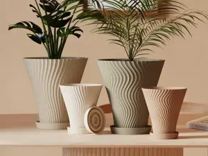 Scandi-Style Rippled Flower Pot with Drainage Tray