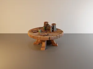 Round wooden tavern table for tabletop games