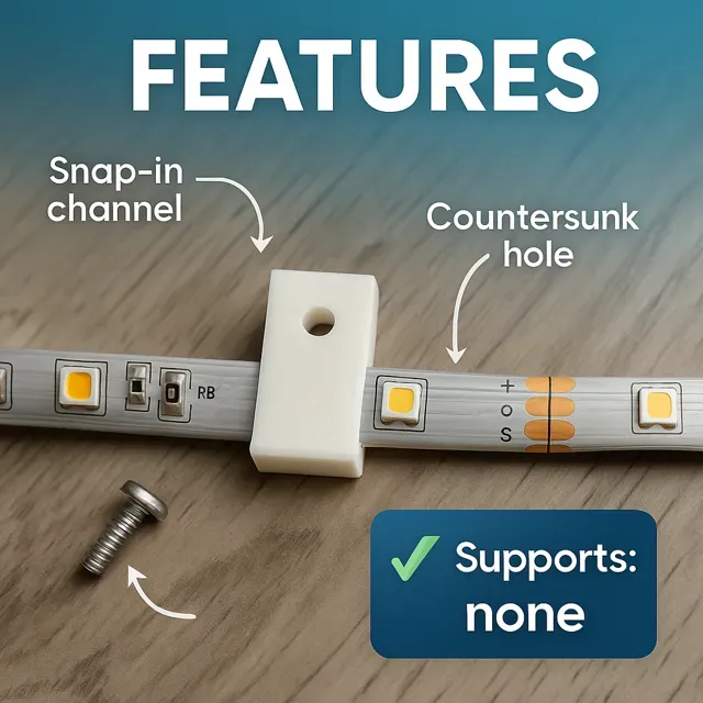 LED Strip Holder (10 mm) – Screw-Mount Clip — Image 2 of 3