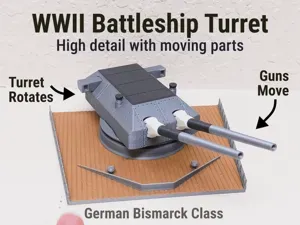 WWII Bismarck Battleship Turret with Moving Guns