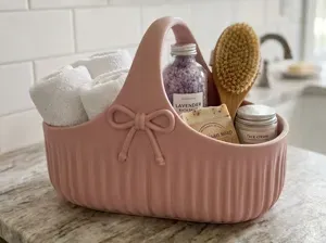 Ribbed Coquette Bow Basket & Vanity Shower Caddy