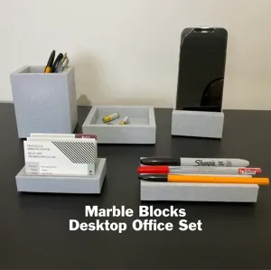 Marble blocks desktop office set; pen box, business card holder, pen tray, phone stand and desk tray