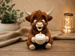 Cute furry Highland Cow Tealight Holder
