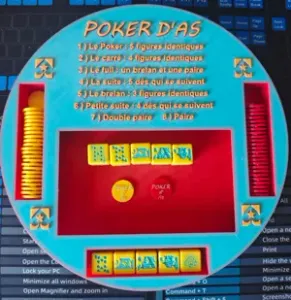 Plateau de jeu de dés Poker d'As (Poker Dice)