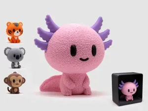 Axolotl Figurine & Stand | No AMS | Fuzzy Skin