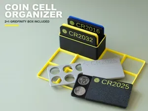 Coin cell battery cards in a Gridfinity box