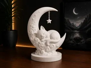Sleeping Cat on the Moon – Dreamy Night Decoration