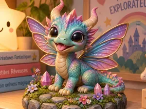 Chibi Fairy Dragon Diorama – Cute Winged Dragon
