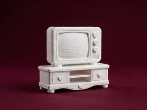 Dollhouse TV Stand with Retro Television 3D Model