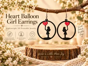 Heart Balloon Girl 3D Printable Earrings