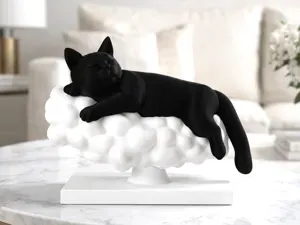 Sleeping Cat on Cloud Sculpture – Minimalist Decor