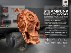 Steampunk Mechanical Skull Tow Ball Hitch Cover