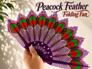 Peacock Feather Folding Fan