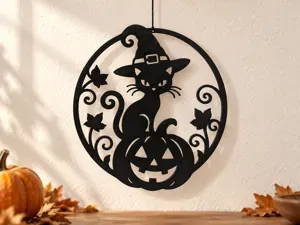 Witch Cat & Pumpkin – Halloween Hanging Decor