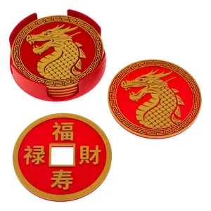 Chinese Dragon & Lucky Coin Coaster Set Chinese New Year - 2024 Year Of The Dragon
