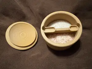 Salt Container with a spoon, lid, and storage base