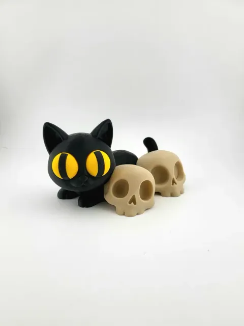 Black Cat & Skulls Modello 3D Cute & Gothic no ams — Image 2 of 7