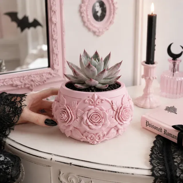 Goth Rose Succulent gothic Planter Pot — Image 2 of 7