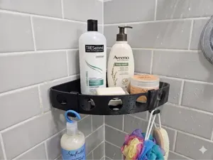 Shower Corner Shampoo Shelf (With Removable Hooks)