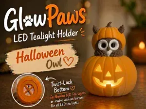 Owl GlowPaws Tealight Holder Pumpkin