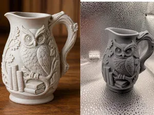 White Owl Library Pitcher Vase Decor