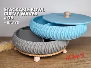 Stackable Bowl Tray - Curvy Waves 05 + Inlays