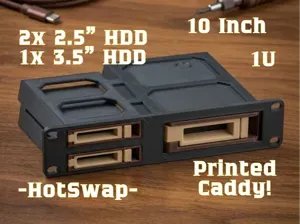 10" Rack 1U 1x 3.5" + 2x 2.5" caddy hotswap Module