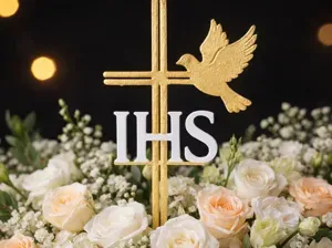 First Communion Topper IHS Cross with Dove